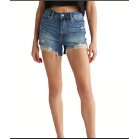 Good American Bombshell Shorts Denim Ripped Distressed Blue Size 4 27 - Picture 2 of 11